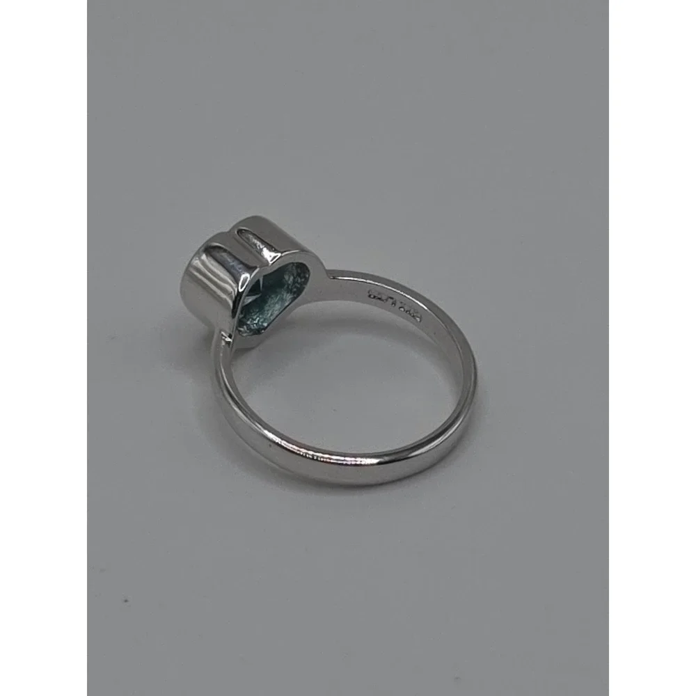 925 Sterling Silver Heart Light Blue Stone Ring Bezel Solitaire Thailand Size 5